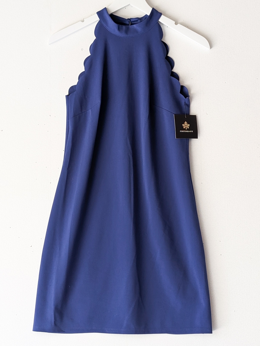Fortune & Ivy Marina Black Royal Blue Scalloped Mini Sleeveless High Neck Small